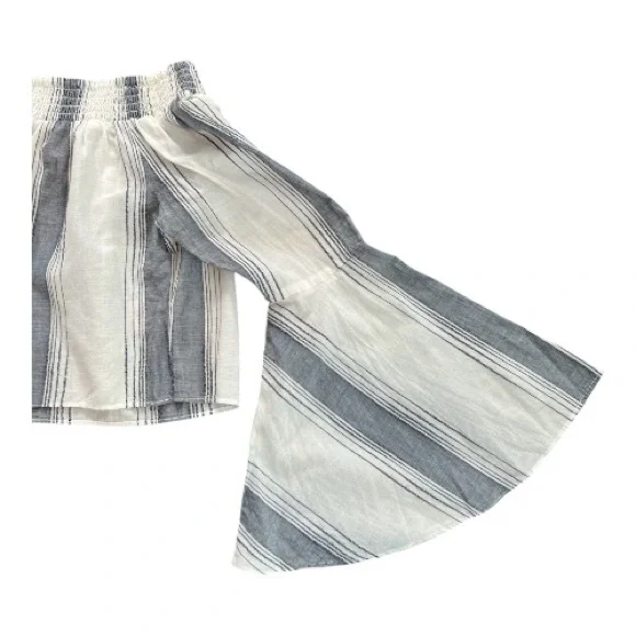 π EUC ANTHROPOLOGIE LILKA White Gray Striped Off Shoulder Playa Top | Sz S - Picture 5 of 8